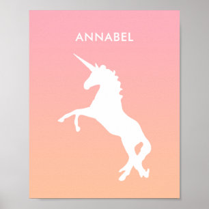 Affiche Unicorn Pink Pastel Nom Enfants Chambre Wall Art