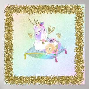 Affiche Unicorn Princess Diva Iridescente Rainbow Pastel