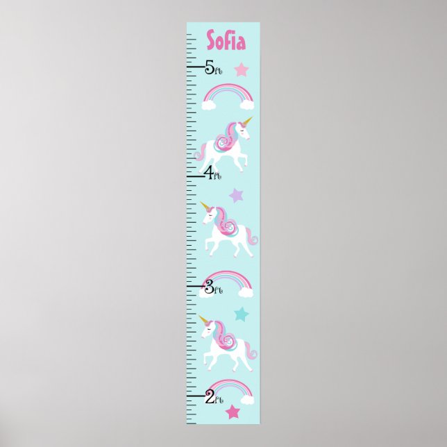 Affiche Unicorn & Rainbow Girl Growth Chart Gardez à 8x44! (Devant)