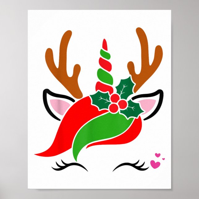 Affiche Unicorn Reindeer Face Joli Noël Drôle (Devant)