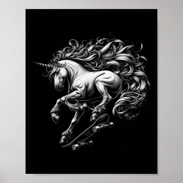 Affiche Unicorn Skateboard Mythical Creature Savage Meme F (Devant)