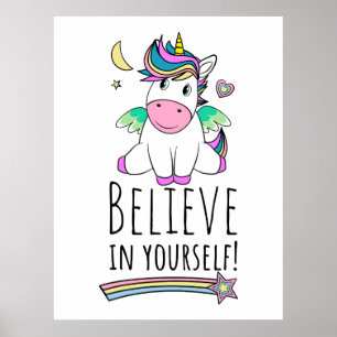 Affiche Unicorn Souhaite Sur La Lune Et Les Étoiles