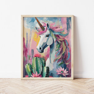 Affiche Unicorne Abstraite lunatique et succulents
