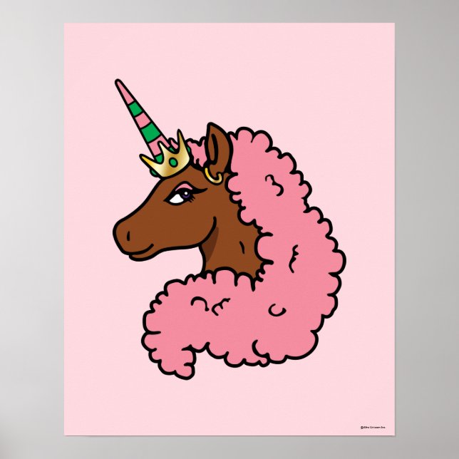 Affiche Unicorne Afro Rose clair (Devant)