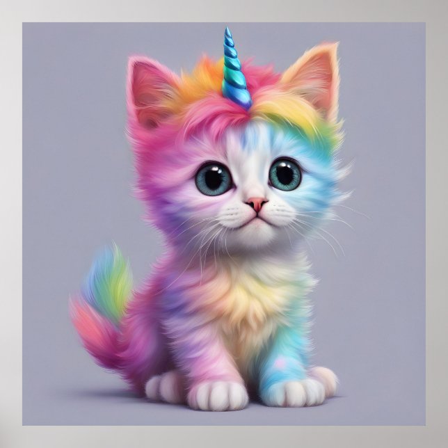 Affiche Unicorne arc-en-ciel Kitten (Devant)
