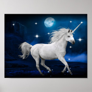 Affiche Unicorne au clair de lune