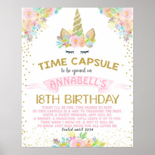 Affiche Unicorne avec Fleurs Premier Anniversaire Capsule 