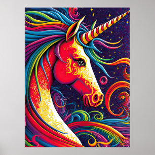 Affiche Unicorne avec Rainbow Mane et Starry Night Ai Art
