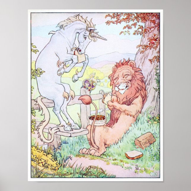 Affiche Unicorne avec un lion (Devant)