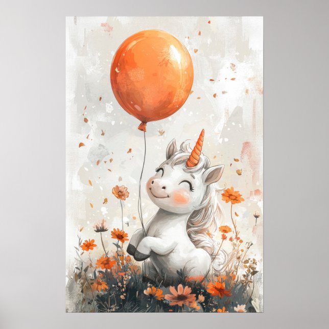 Affiche Unicorne blanche lunaire en Orange Flower Field Il (Devant)