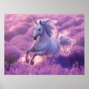 Affiche Unicorne blanche majestueuse à travers la lavande