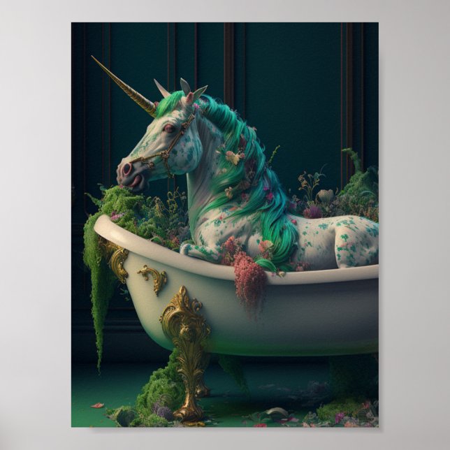 Affiche Unicorne dans le bain Plein d'affiche Plante (Devant)