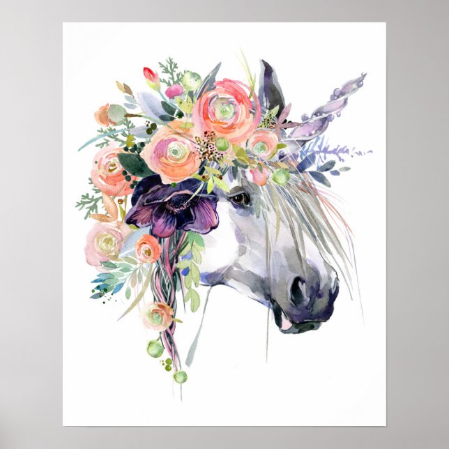 Affiche Unicorne en fleurs (Devant)