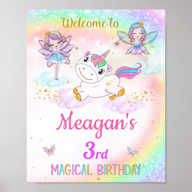 Affiche Unicorne et Fées accueillent la fête signe la fête (Devant)