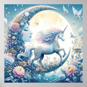 Affiche Unicorne Et La Lune