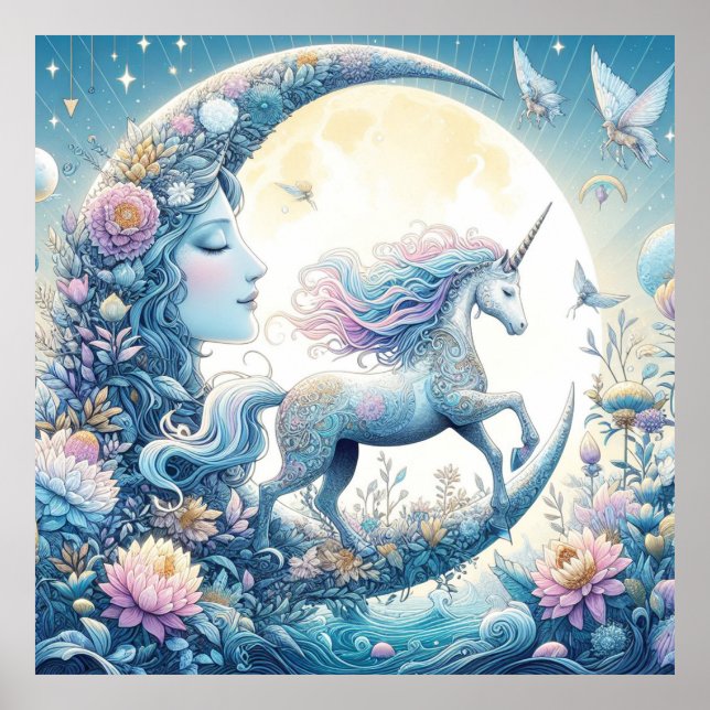 Affiche Unicorne Et La Lune (Devant)