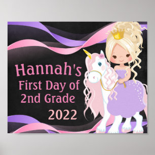 Affiche Unicorne et Princesse Premier jour de l'école Tabl