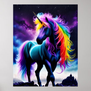 Affiche Unicorne foncée avec Mane arc-en-ciel