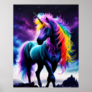 Affiche Unicorne foncée avec Mane arc-en-ciel