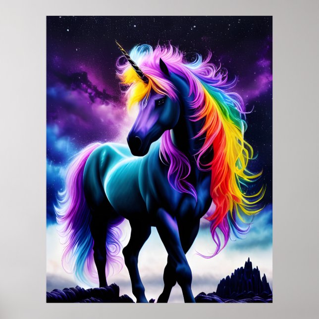 Affiche Unicorne foncée avec Mane arc-en-ciel (Devant)