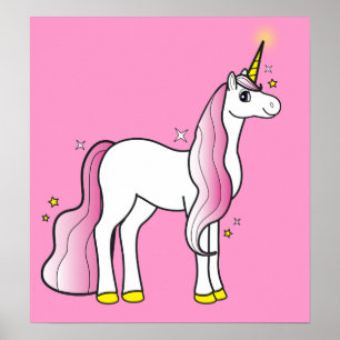 Affiche Unicorne magique avec manne rose et queue