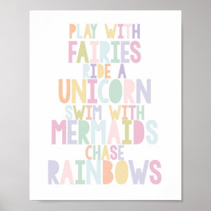 AFFICHE UNICORNE MAGIQUE, FAIRIES, MERMAIDS, RAINBOWS IMPR