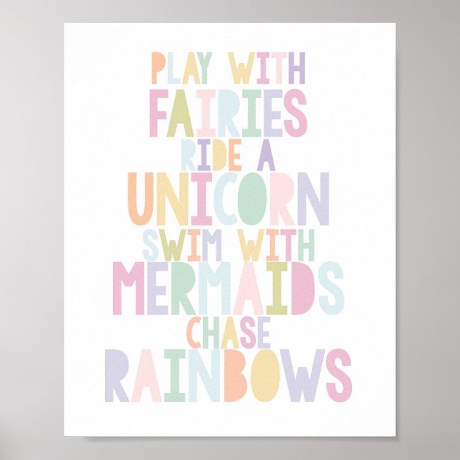 AFFICHE UNICORNE MAGIQUE, FAIRIES, MERMAIDS, RAINBOWS IMPR (Devant)