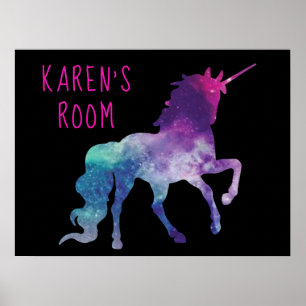 Affiche Unicorne magique personnalisée violet et bleu