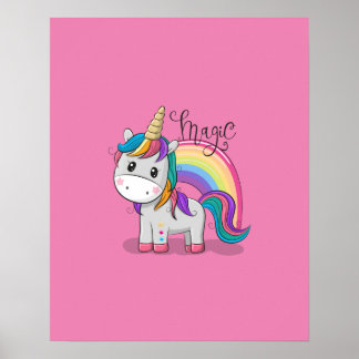 Affiche Unicorne mignonne aux yeux grands