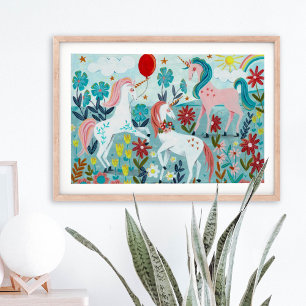 Affiche Unicorne mignonne filles arc-en-ciel