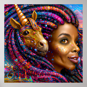 Affiche Unicorne noire Melanin Unicornes Afro Queen Crown