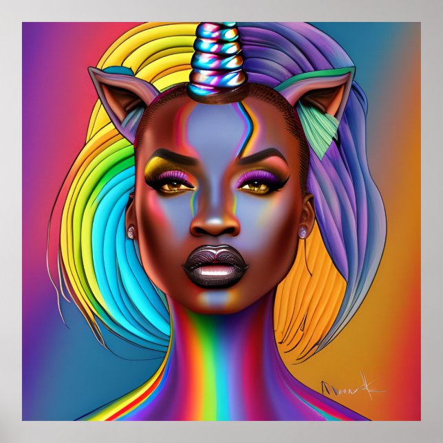 Affiche Unicorne noire Melanin Unicornes Afro Queen Crown (Devant)