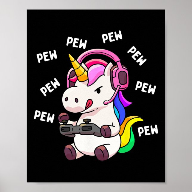 Affiche Unicorne Pew Pew Unicorns Lover jeu vidéo Gamer Gi (Devant)