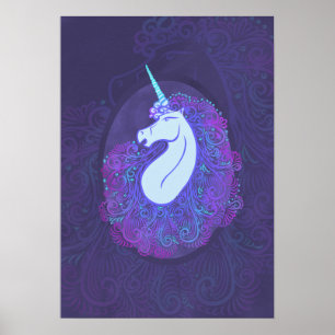 Affiche Unicorne pourpre enchantée   Art Imaginaire mystiq
