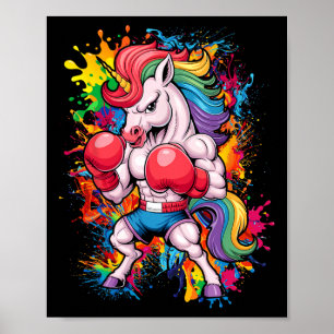 Affiche Unicorne Rose Drôle Avec Gants De Boxe