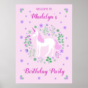 Affiche Unicorne rose Faux Parties scintillant rose Annive