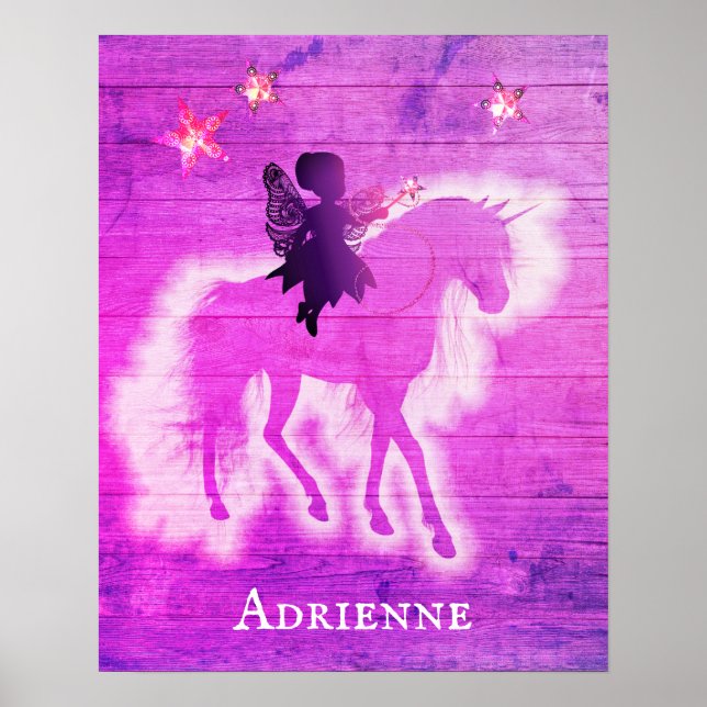 Affiche Unicorne rose fille personnalisée (Devant)