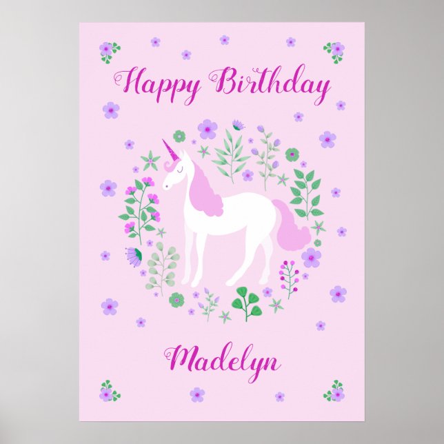 Affiche Unicorne rose Joyeux Anniversaire (Devant)