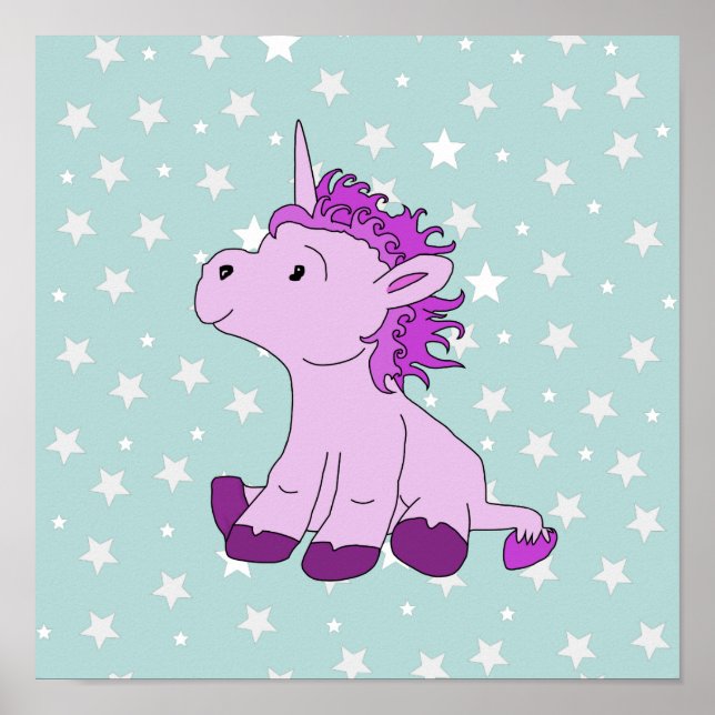 Affiche Unicorne rose mignonne avec Stars Girl Nursery (Devant)