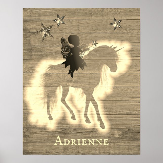 Affiche Unicorne Rustique Personnalisé Faux Wood (Devant)