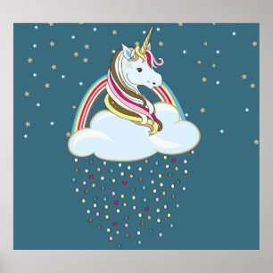 Affiche Unicorne vintage : Illustration des nuages arc-en-
