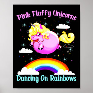 Affiche Unicornes Fluffes Roses Dansant Sur Rainbows T Shi