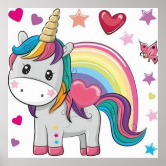 Affiche Unicornio y Corazones