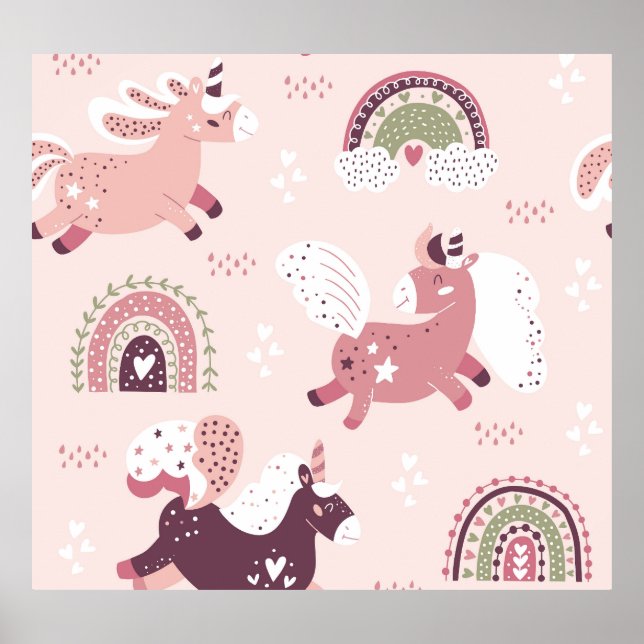 Affiche Unicorns Rainbows : Pastel Magic Arrière - plan. (Devant)