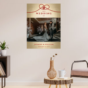 Affiche Union de Nœud Rouge Double Bonheur Mariage Chinois