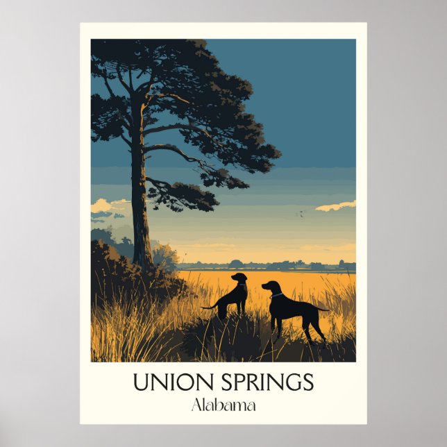Affiche Union Springs Alabama Chiens Coucher de soleil (Devant)
