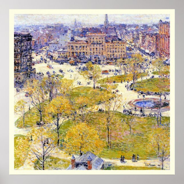 Affiche Union Square au printemps par Frederick Childe Has (Devant)
