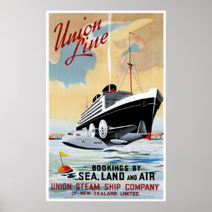 Affiche Union Steam Ship Line Annonce Vintage