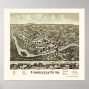 Affiche Unionville, carte panoramique de CT - 1878