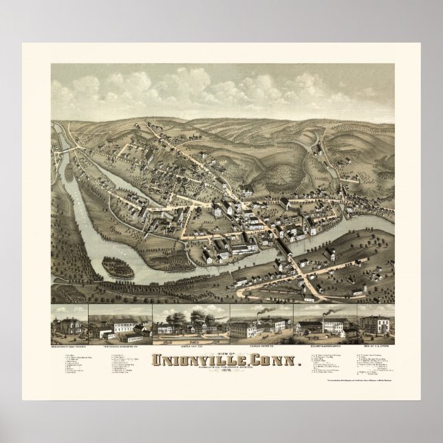 Affiche Unionville, CT Carte panoramique - 1878 (Devant)